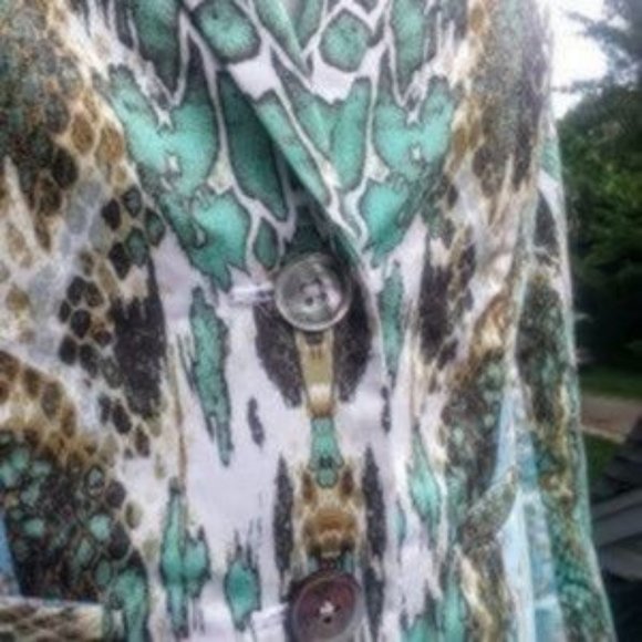 Paperwhite reptile print 2 button blazer mint green aqua blue brown white - Picture 3 of 8